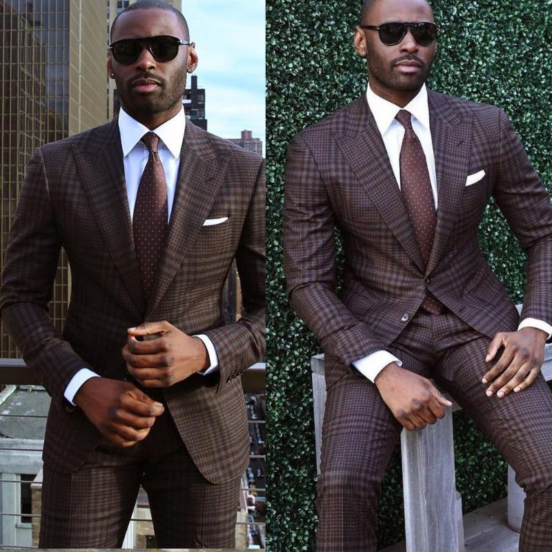 

Men's Suits & Blazers Costume Homme Men 2 Pieces Damier Checkered Two Buttons High Quality Slim Fit Formal Business Wedding Causal Prom, Same as pics