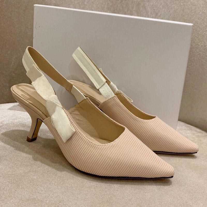 

Summer ladies sandals Slippers stiletto high heel designer pointed toe beautiful fashion heels bowknot canvas women's shoes, Extra shoebox
