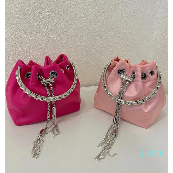 

2022-Evening Bags Luxury Designer Women Tassel Diamond Clutch Bag Rhinestone Ring Bucket Handbag Dinner Party Purse Shoulder Crossbody