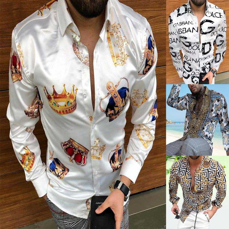 

Spring Outdoor Shirts blusa Print Long Sleeve button up Hawaiian printed Men vintage autumn Casual top fashion T-shirts logo on back shirt dress original shirt US Size, 15