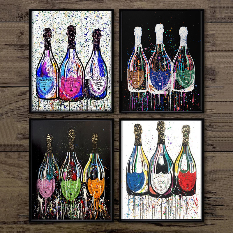 

Colorful Pop Art Champagne Bottle Posters Canvas Painting Wall Prints Pictures for Living Room Kitchen Modern Home Decor Cuadros