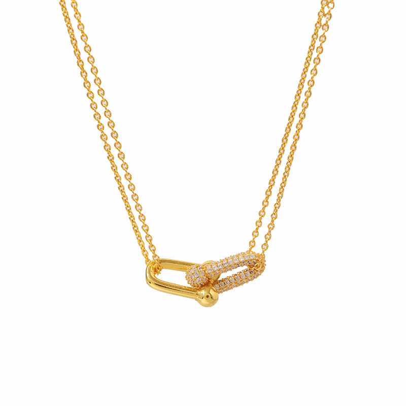 

High Edition Cubic Zirconia Paved Hardwear Double Link Pendant Necklace Graduated Necklace Classic Designer Jewelry Mothers' Day Gift 18K Gold Plated