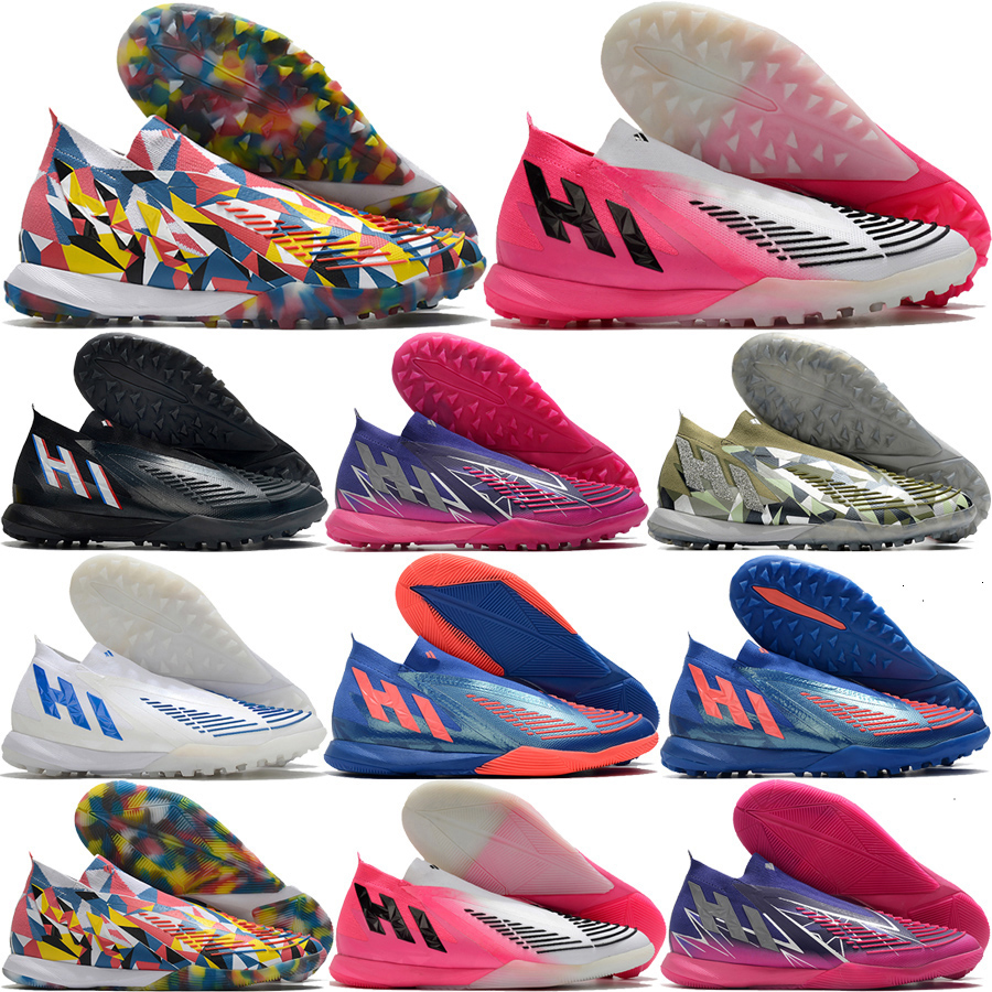 

send with bag Soccer Football Boots Predator Edge TF IN Mens Top Quality Laceless Indoor Turf Cleats High Ankle Soft Leather Training Knit Socks Soccer Shoes US6.5-11.5, Tf 1