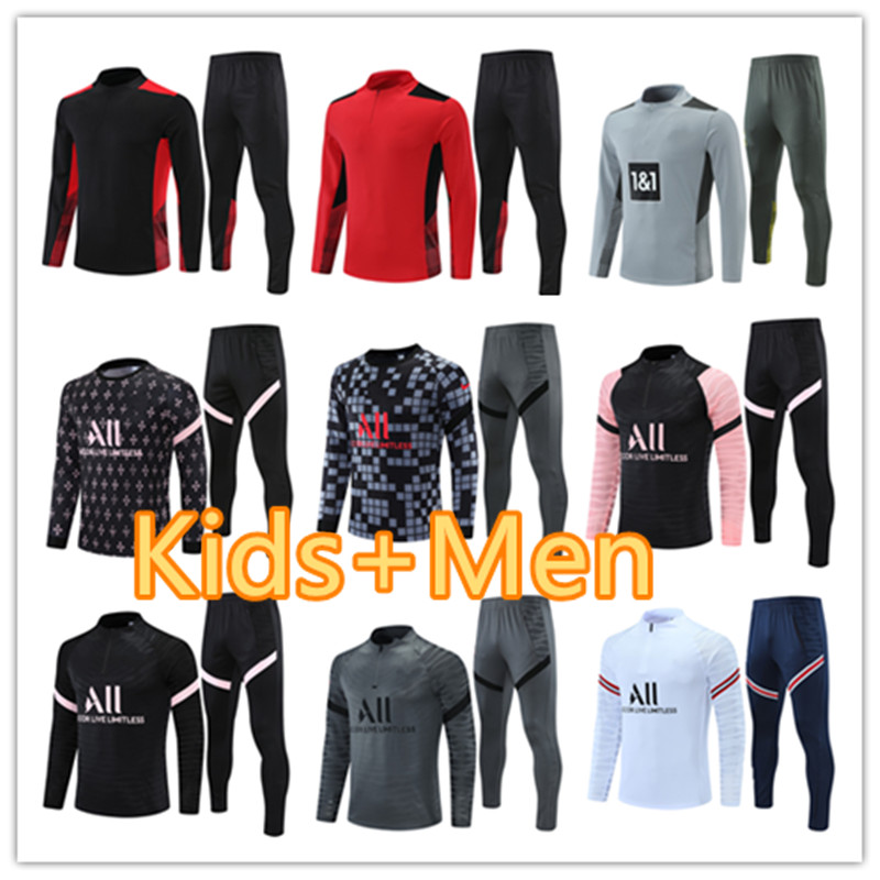 

2021 2022 Tracksuit Football Training Suits BENZEMA VINI JR SERGIO RAMOS ANSU FATI Survetement Maillots de Foot Enfants Kid Jacket, 18