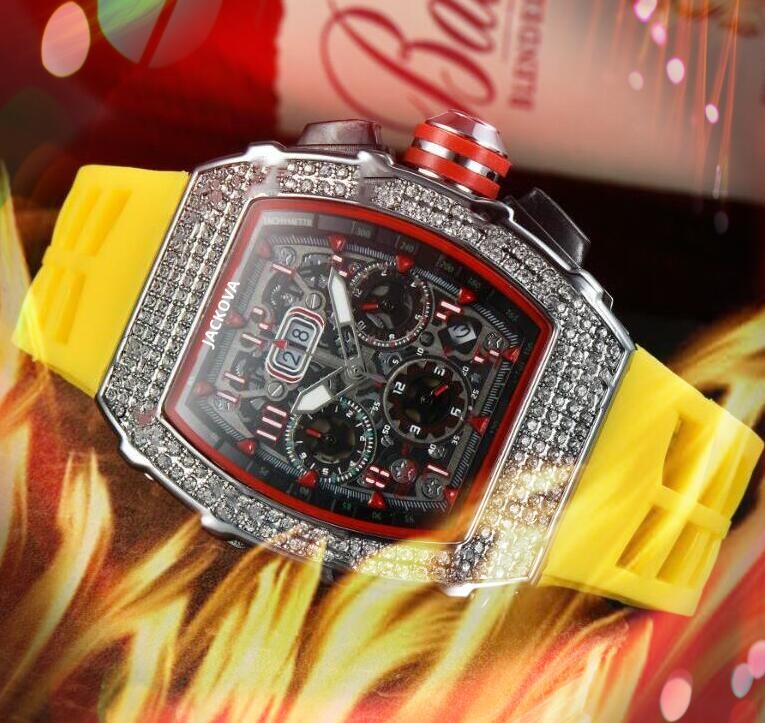 

Famous classic designer watch 43mm Crystal Diamonds Ring Men On sale luxury silicone band quartz mens watches fashion day date big stopwatch Relogio Masculino, As pic