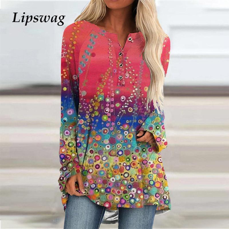 

Women' Blouses & Shirts Autumn Spring Women Vintage Printed Buttoned Long Sleeve Loose Casual Office Lady Tops Pullover Streetwear Bluas, 05 purple