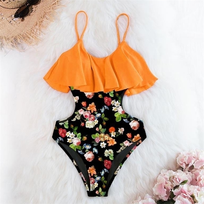 

Sexy Off the shoulder Swimsuit Women ruffle swimwear backless bathers suit monokini female Y200319, Cu19511p1