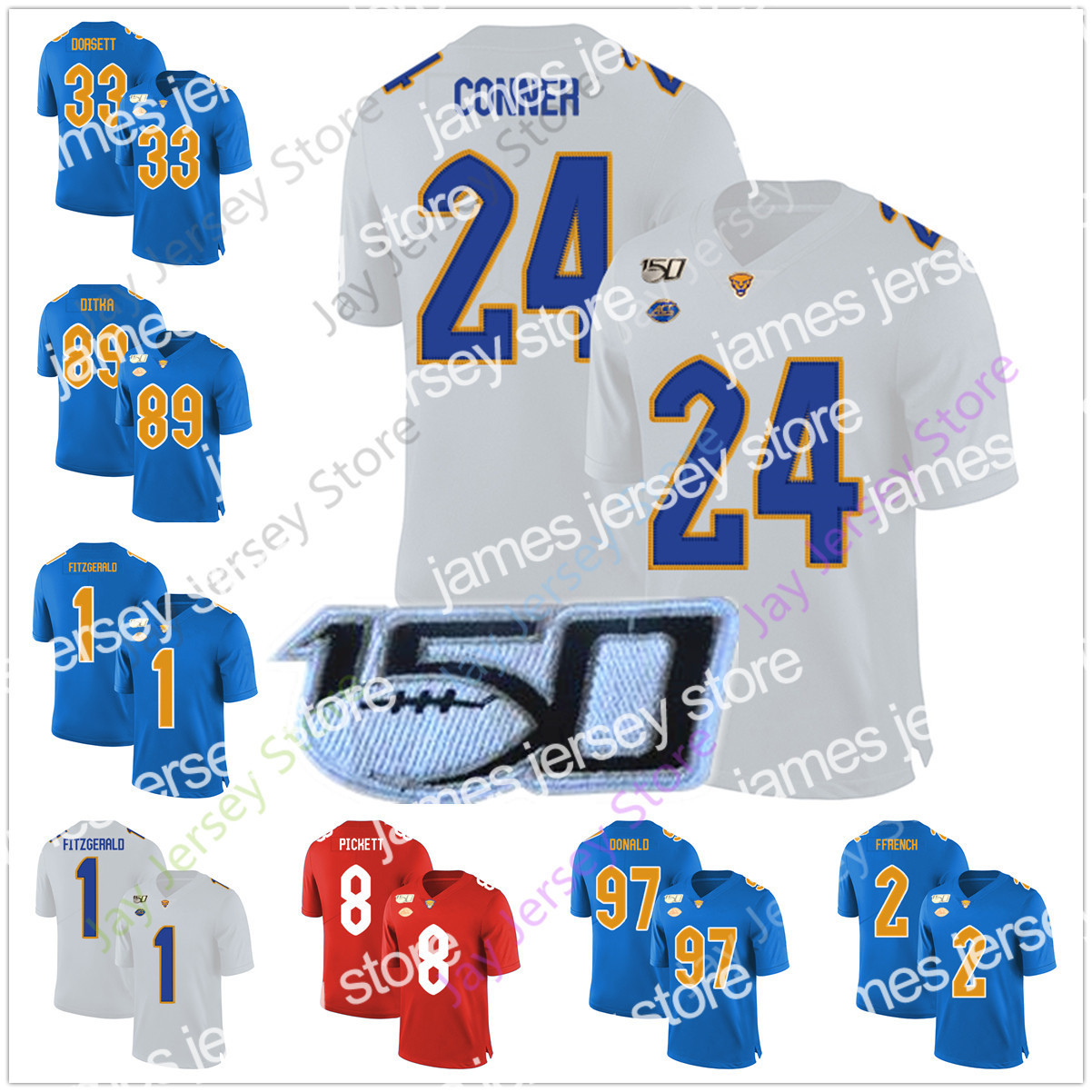 

New Pittsburgh University College Football Jersey Patrick Jones II Phil Campbell III Qadree Ollison Darrin Hall Rashad Weaver Dewayne Hendrix, With 150th patch