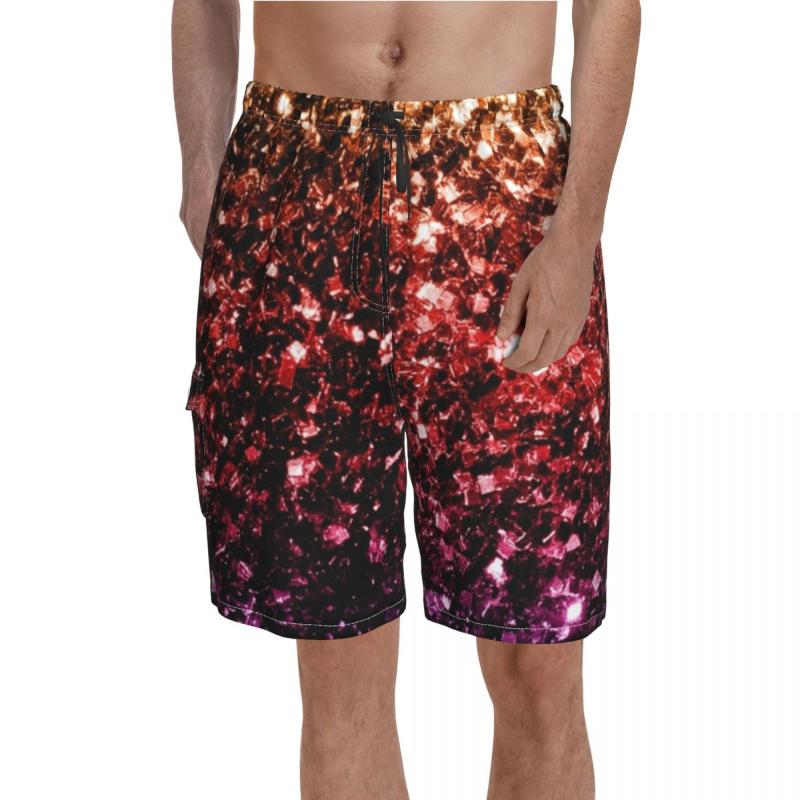 

Men' Shorts Colourful Sparkle Glitter Board Rainbow Print Short Pants Elastic Waist Comfortable Customs Swimming TrunksMen