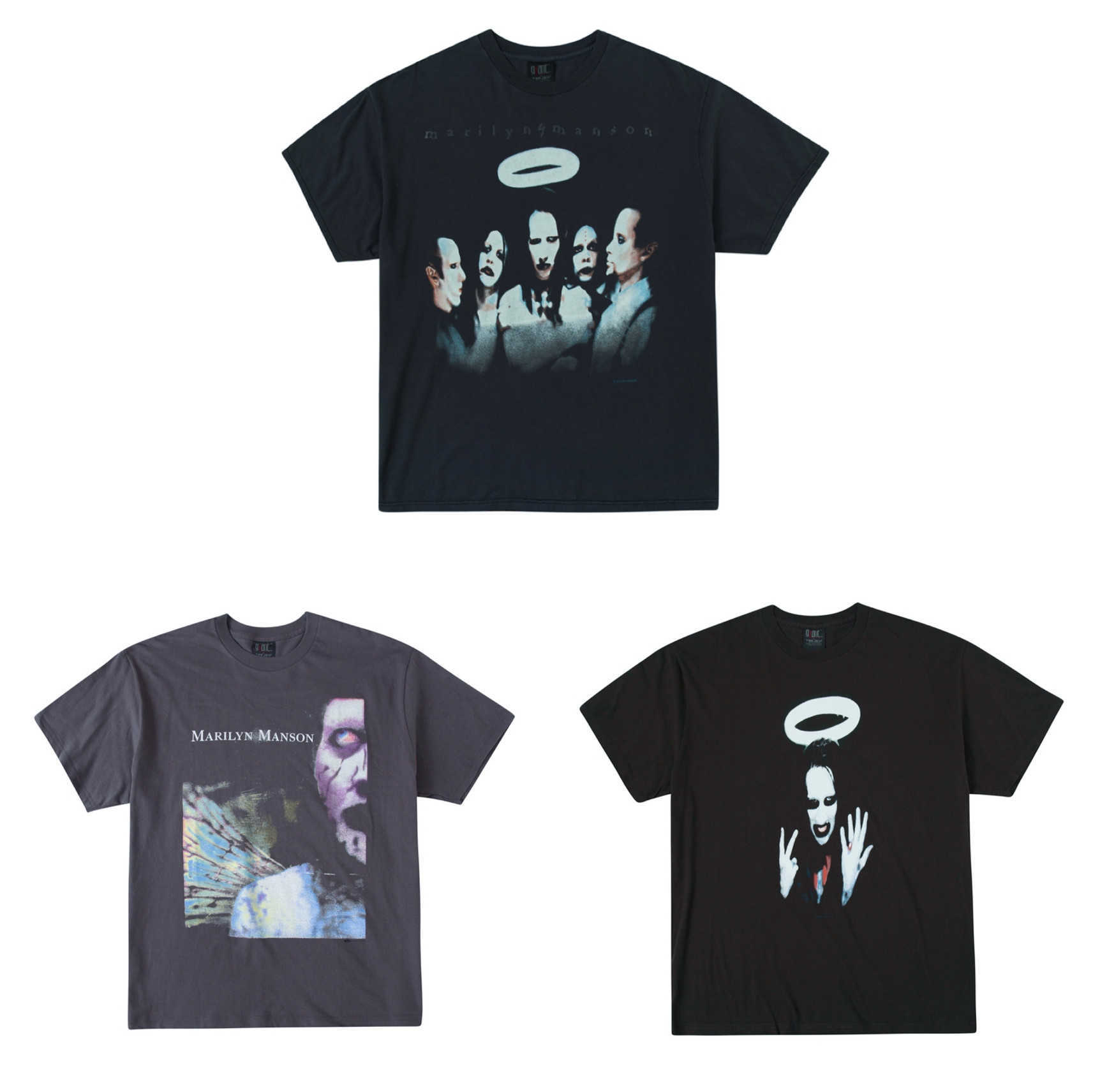 

small eyes Vintage Marilyn Roaring Manson washed old short sleeve T-shirt fog, Manson angel