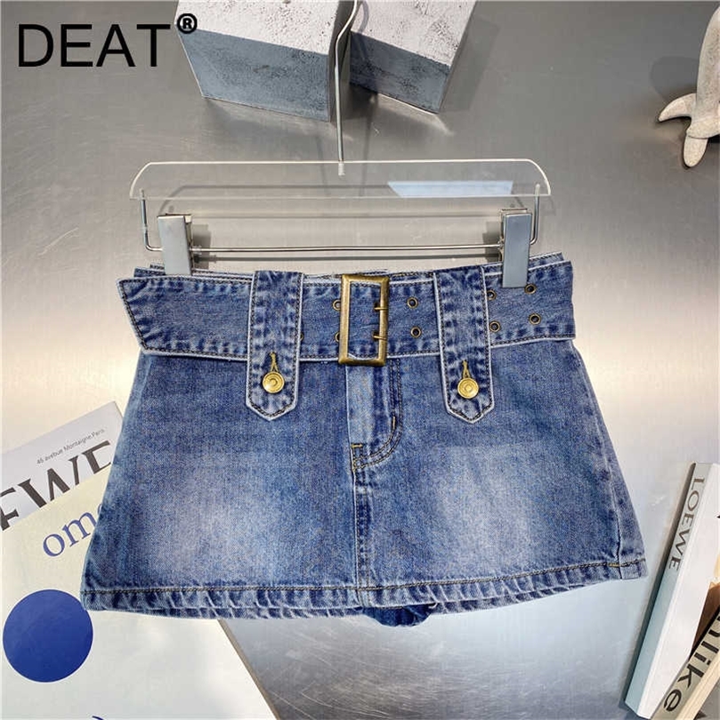 

DEAT Women Sashes Personality Denim Shorts Arrivals High Waist Temperament Fashion Spring Summer 11D993 210709, Denim blue
