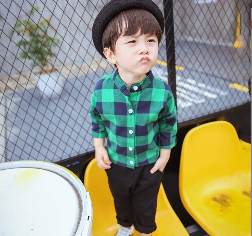 

2022 new girls' frosted Plaid Shirt baby spring and autumn Korean long sleeved coat r1, Green