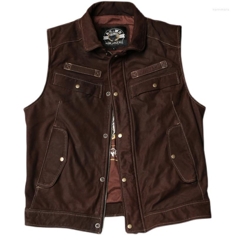 

Men' Vests Real Leather Motorcycle Vest Genuine Cowhide Sleeveless Jackets Zipper Vintage Brown Casual Biker Waistcoat Kare22, Auburn