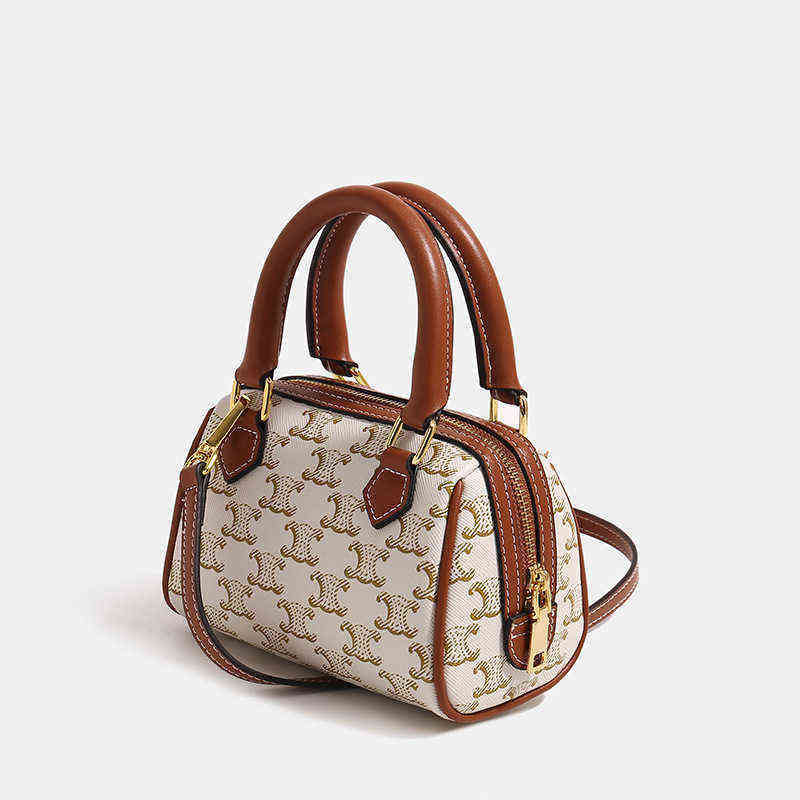 

Arc de Triomphe Mini Boston Bag old flower One Shoulder Messenger Handbag classic fashion printed pillow bag, White flowers