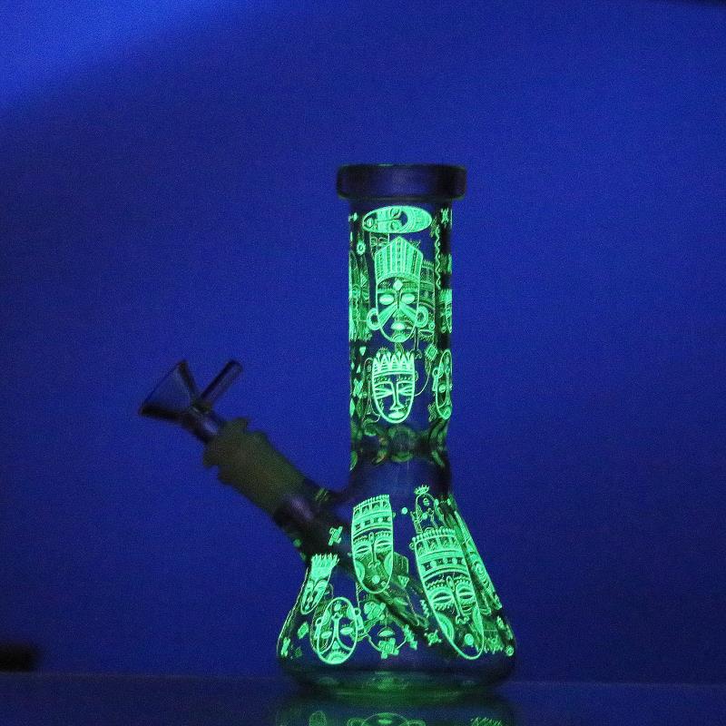 

High Quality Oil Percolator Bongs 8" Glow in the Dark Hookahs Scary Skull Glass Beaker Bong for Smoking Dab Rigs