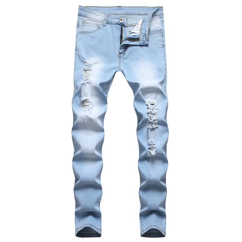 

Men's Jeans Men Trousers Streetwear Holes Male Casual Ripped Slim Fit Solid Jogging Beggar Denim PantsMen's, 9976