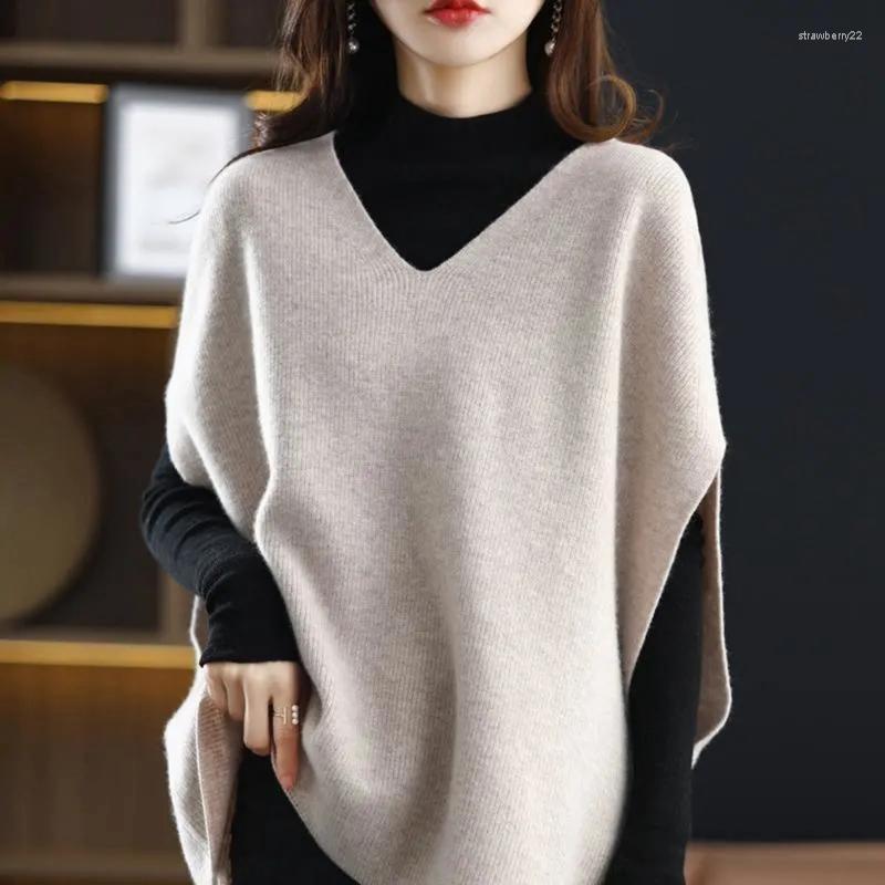 

Women's Vests Fashion Knitted Casual Vest Oversized Solid V Neck Bat Sleeve Loose Sweater For Women Elegant Ladies Coat Stra22, Beige
