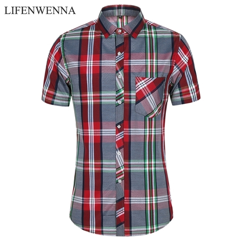 

Fashion Plaid Shirt Men Summer Casual Short Sleeve Shirts Mens Plus Size Beach Hawaiian Tops Blouse Male 5XL 6XL 7XL 220614, A32
