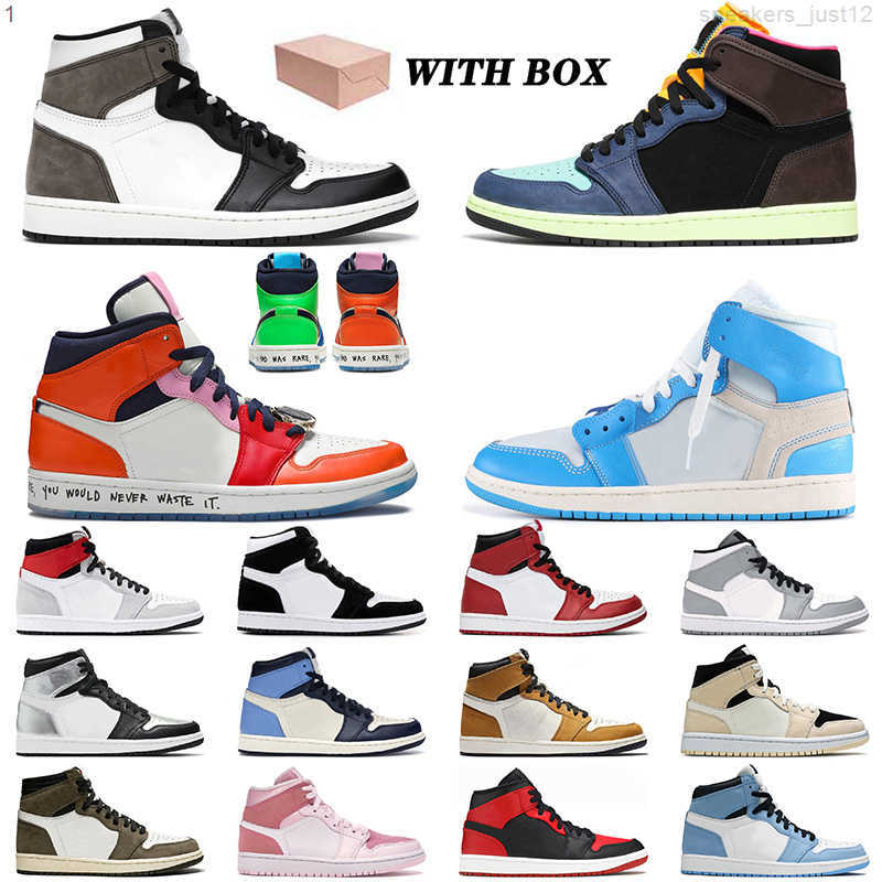 

Jumpman 1 1s Basketball Shoes Off Mens Womesn High Dark Mocha Chicago Obsidian UNC White Lucky Green Outdoor Sports Trainers Sneakers 36-47, D35 trubo green