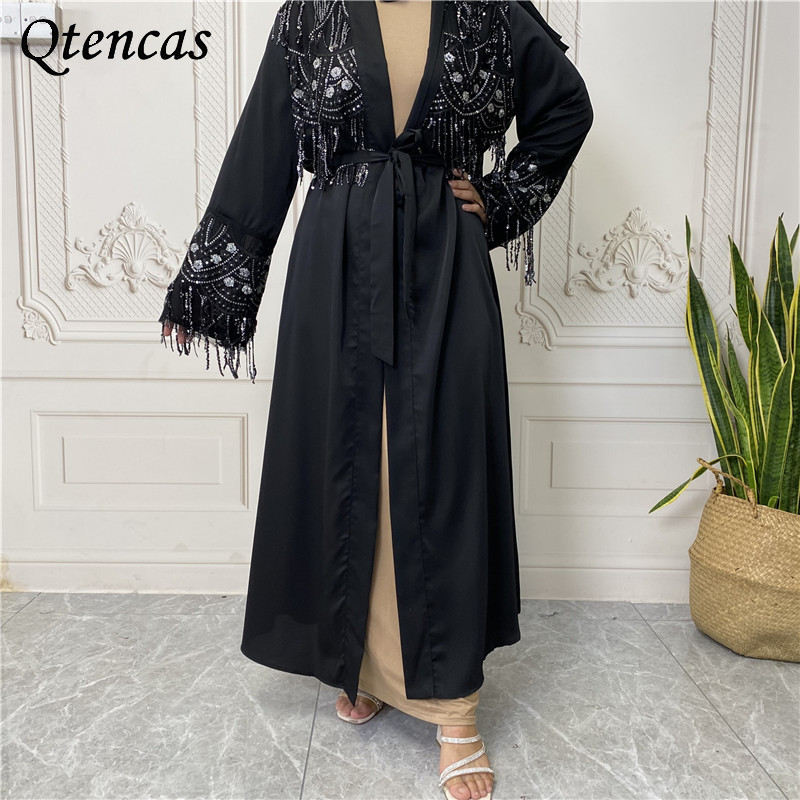 

Eid Mubarak Open Abaya Dubai Turkey Muslim Fashion Hijab Dress Black Abayas for Women Kimono Cardigan Pakistani Islam Clothing