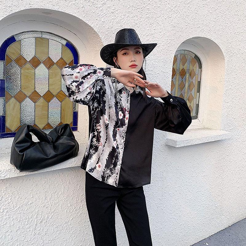 

Women' Blouses & Shirts Street Style Casual Shirt 2022 Spring Autumn Long Sleeve Patchwork Floral Print Top Vintage Fashion Chic, The picture color