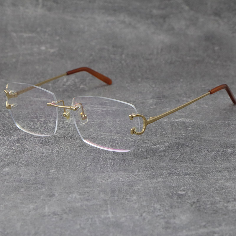 High Quality Brand Frames Outdoor Design Classical Model Glasses Rimless Optical Designer brand With C Decoration Wire Frame Unisex Luxury Eyewear F