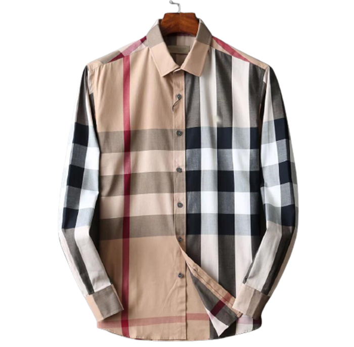 Hommes Robe Chemises Décontractées De Luxe haut de gamme Slim T-shirt En Soie À Manches Longues Décontracté vêtements d'affaires plaid marque # 0