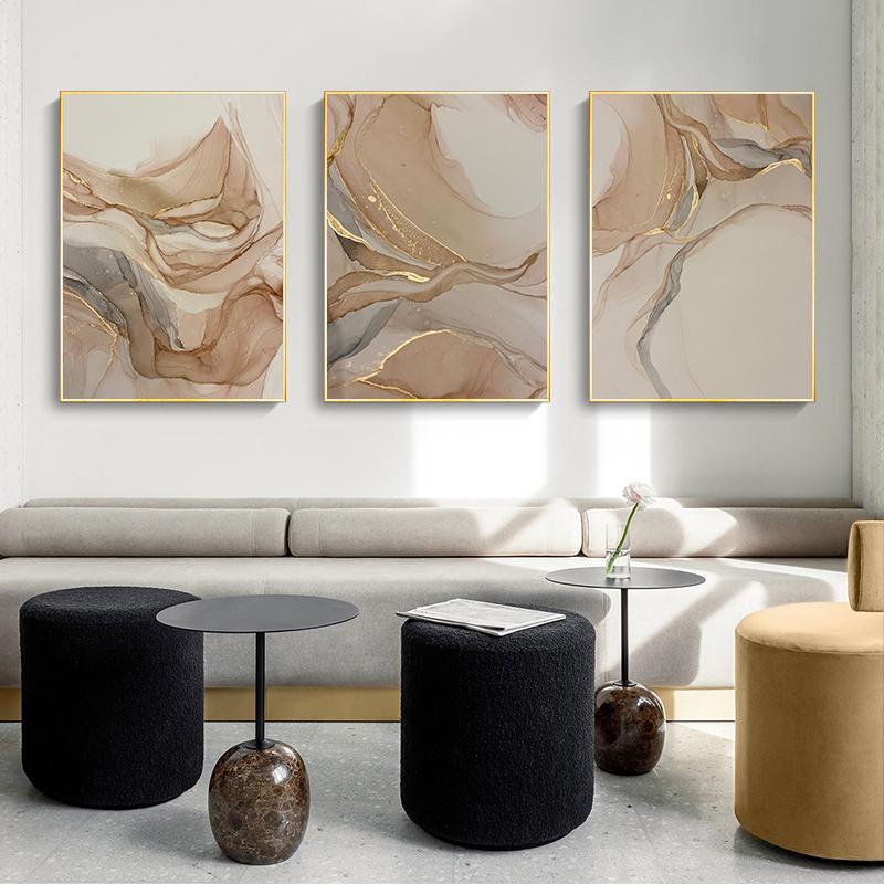 

Paintings Abstract Beige Gold Pink Brown Alcohol Ink Canvas Print Fluid Art Texture Modern Painting Wall Pictures For Living Room Decor