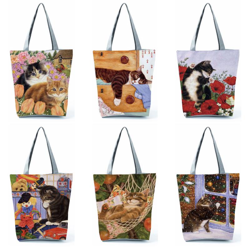 

Evening Bags Cute Cat Flower Painting Print Womens Designer Tote Women Handbag Large Capacity Eco Shopping Bag Foldable For Groceries, Hl2886 cat tote bags