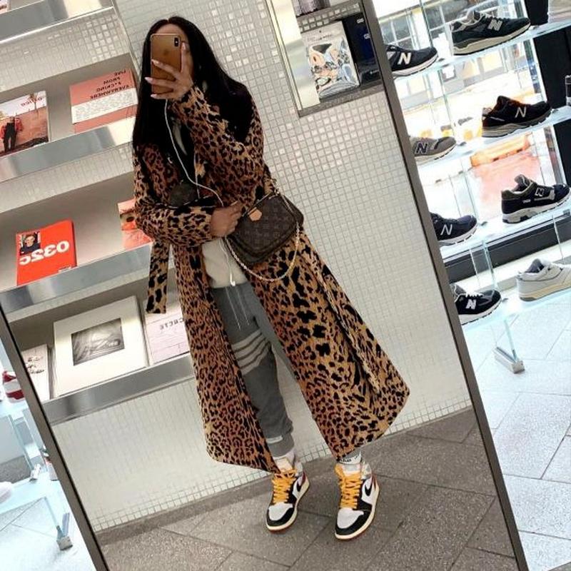 

Women' Trench Coats European And American Women' Leopard Print Medium Length Long Sleeve Lapel Windbreaker Coat 2022Women