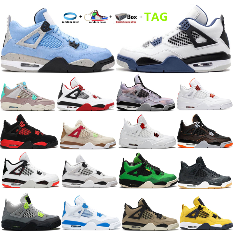 

2022 IV 4 4S Midnight Navy Men Women Basketball Shoes Lightning Black Cat Zen Master Neon 95 Unisex Sports Sneakers Trainers Fire Red University Blue Bred Sail 36-47, Box