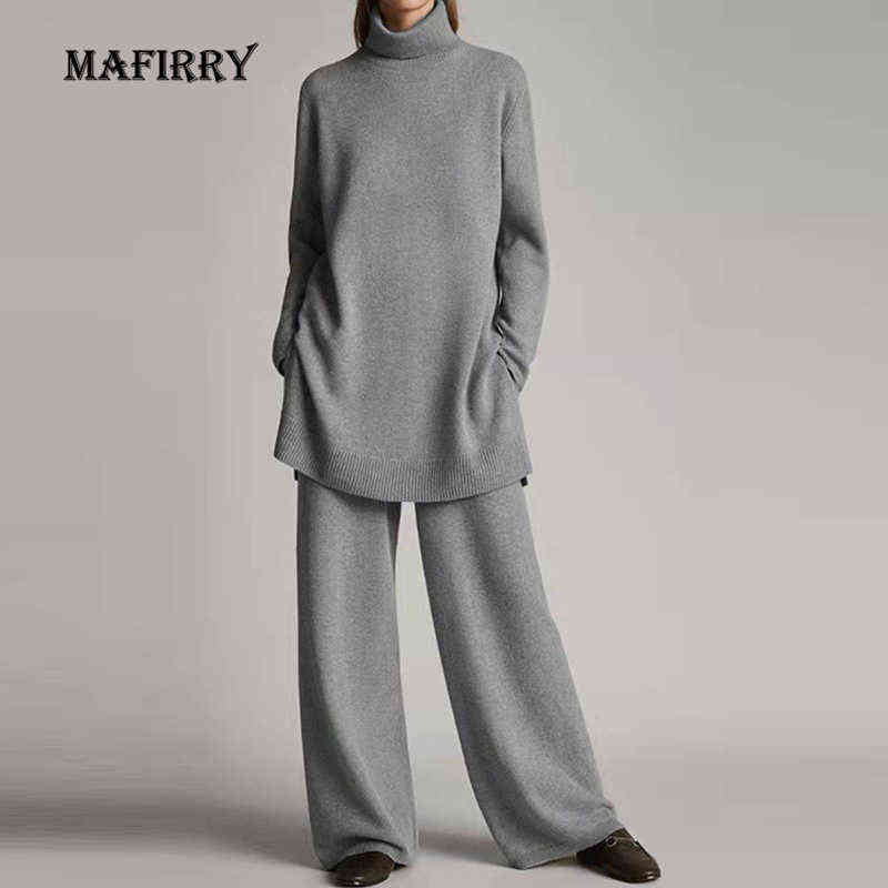 Ensemble 2 pièces pour femmes, ample, manches longues, col roulé, pantalon à jambes larges, tenue pour dames, nouveau vêtement de détente, Street