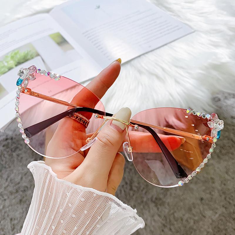 

Sunglasses Luxury Rhinestone Bling Diamond Fashion Cat Eye Sunglasse Women 2022 Brand Desinger Vintage Sun Glasses Gradiend Pink Shades
