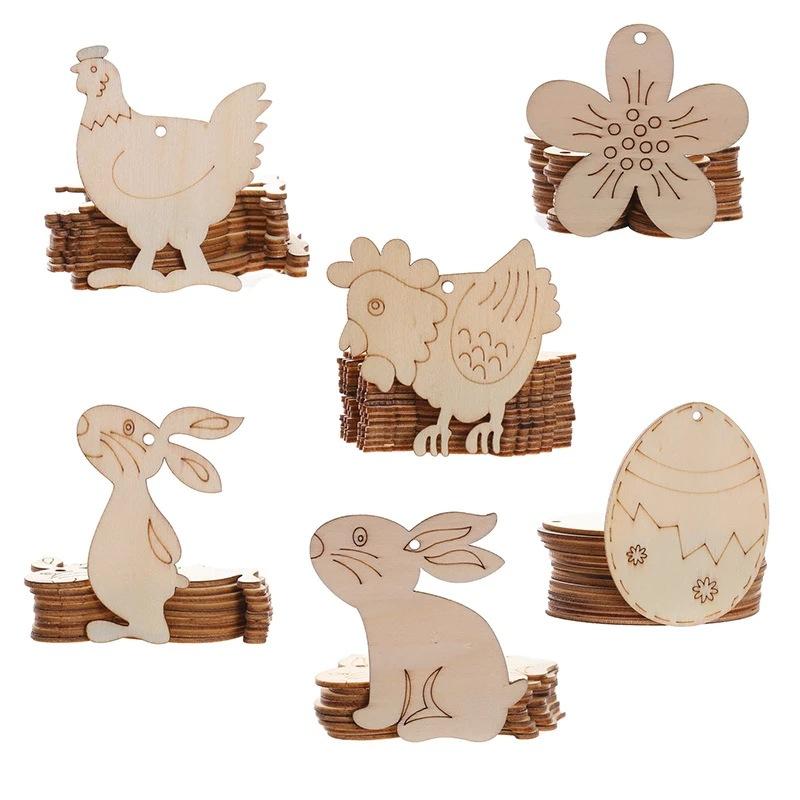 

Party Decoration 10pcs Eggs Easter Decorations Wooden Crafts Home Diy Wood Chips Hanging Chick Ornaments Natural Handcraft