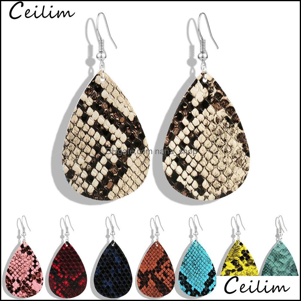 

Charm Earrings Jewelry New Trendy Pu Teardrop Leather For Women Snake Pattern Mti Colors Bohemia Korean Water Drop Delivery 2021 Jksej
