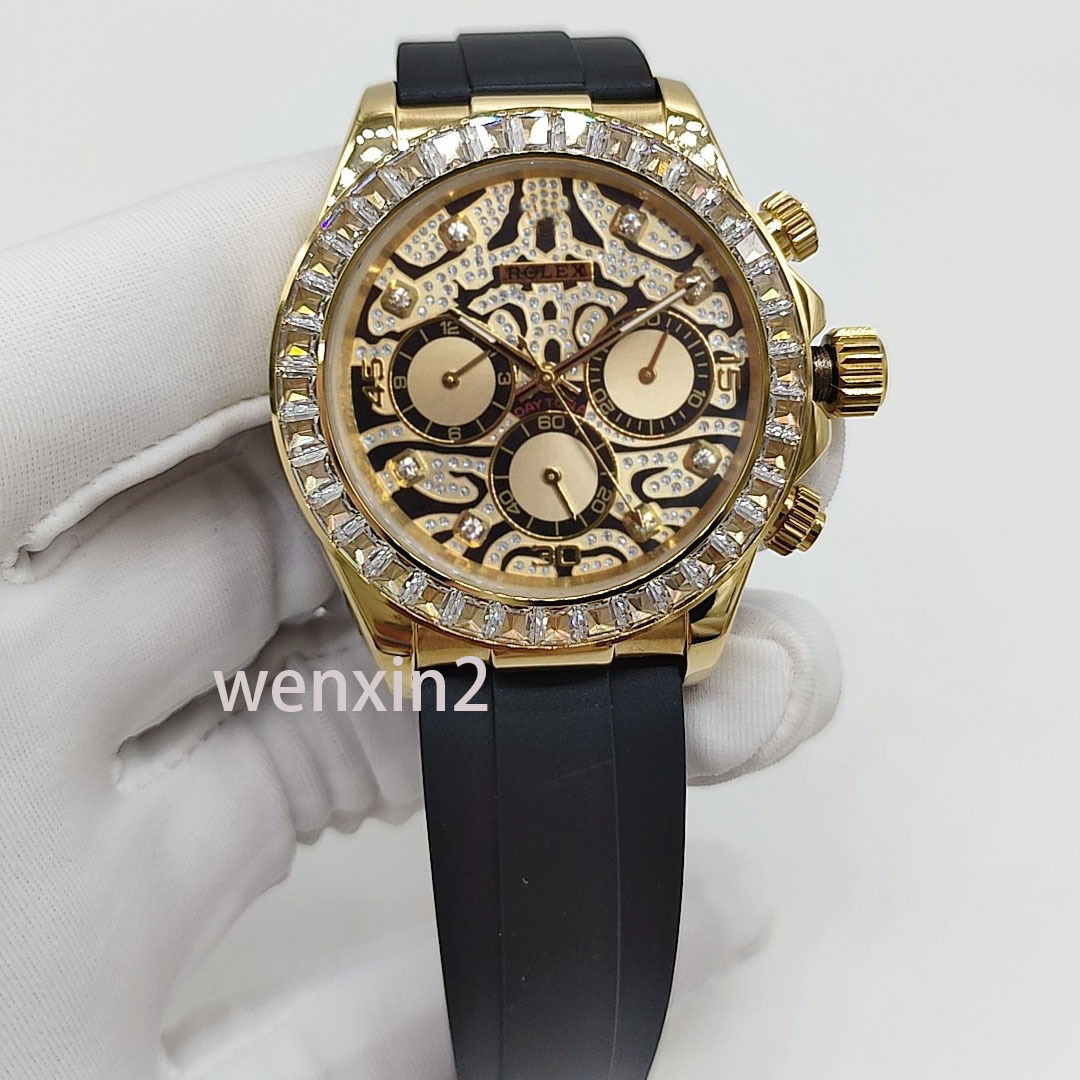 

Classic men's watch luxury 40mm mechanical automatic stainless steel frame acrylic leopard print small drill dial, Box