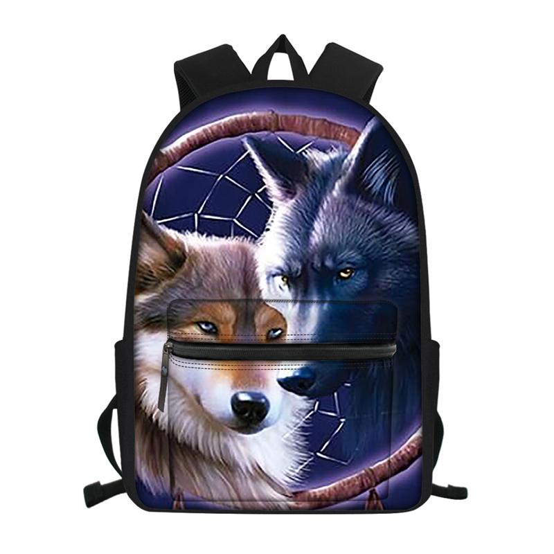 

School Bags Two Wolf Print Waterproof Backpacks Boys Multifunction Large Capacoty Book Rucksack Mochila Escolar Menino, Hdm00240z58
