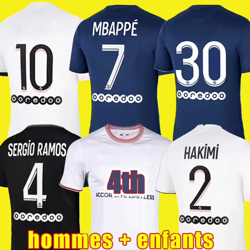 

MBAPPE HAKIMI PLAYER #30 soccer jersey SERGIO RAMOS 21 22 Maillots de football 2021 2022 MARQUINHOS VERRATTI men kids kit shirt uniforms maillot foot third 3rd, 21/22 men home