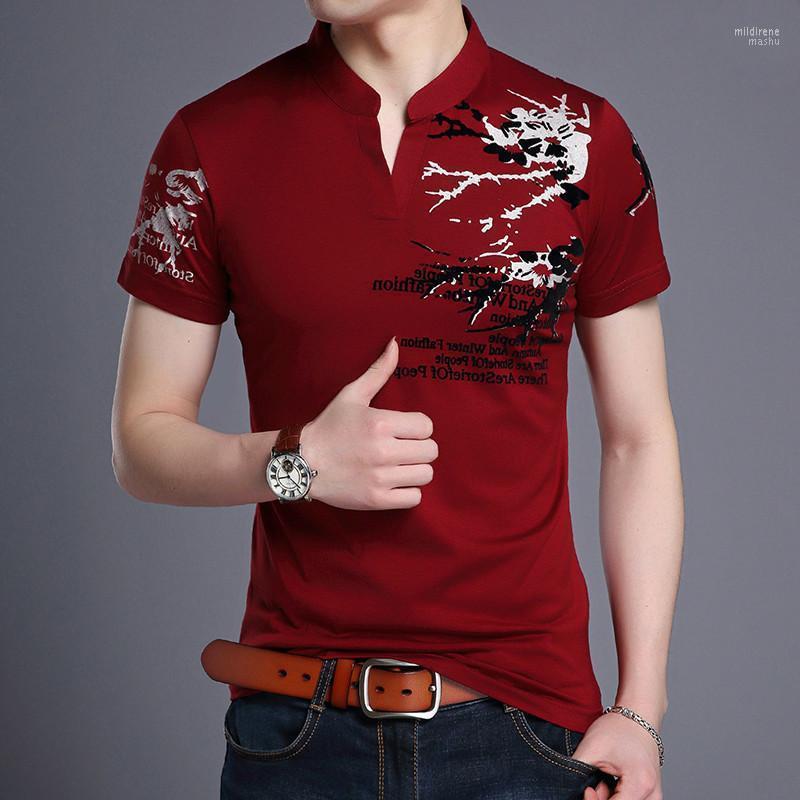 

Men's Polos 2022 Summer Mens Shirt V Collar Printing Short Sleeve Shirts Burgundy Breathable Casual Classic Male Clothing -4XL Mild22, Black