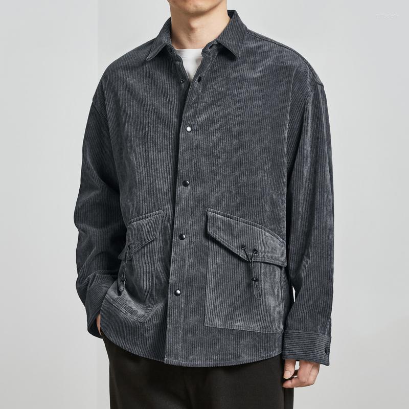 

Men's Jackets Corduroy Jacket For Men High Quality Thicken Fleece Fashion Urban Simple Daily Long Sleeve All-Match Youth Handsome CoatMen's, 80216 gray