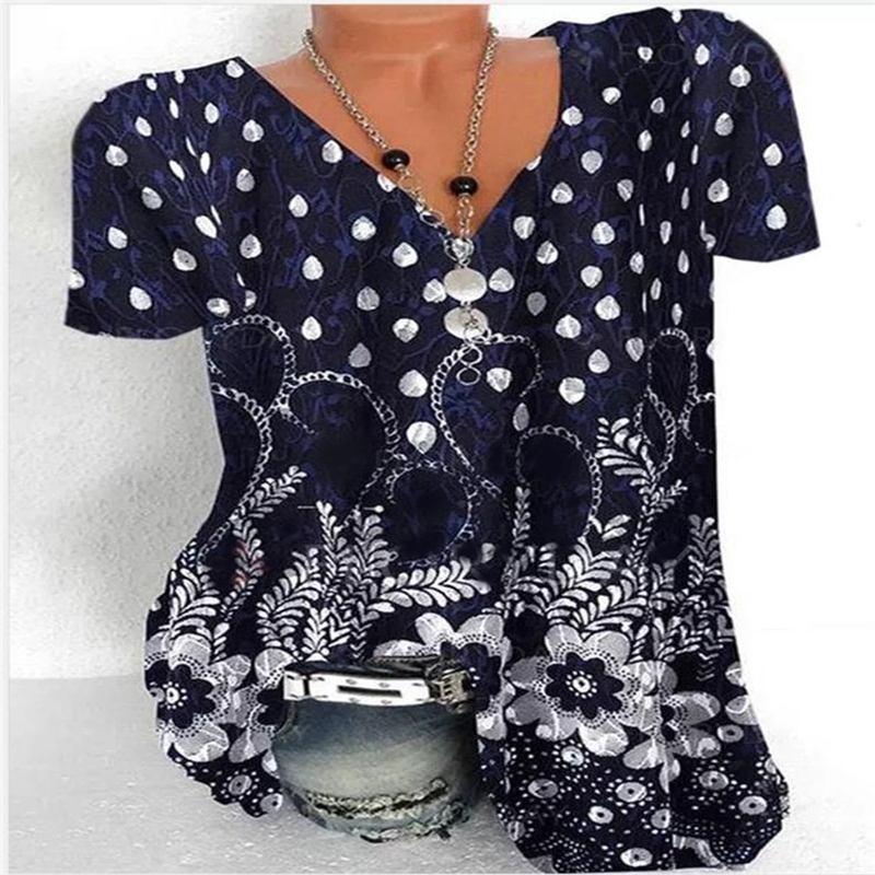 

Casual printed large size womens Tshirt Vneck sleeveless vest ladies top 220602, Navy blue