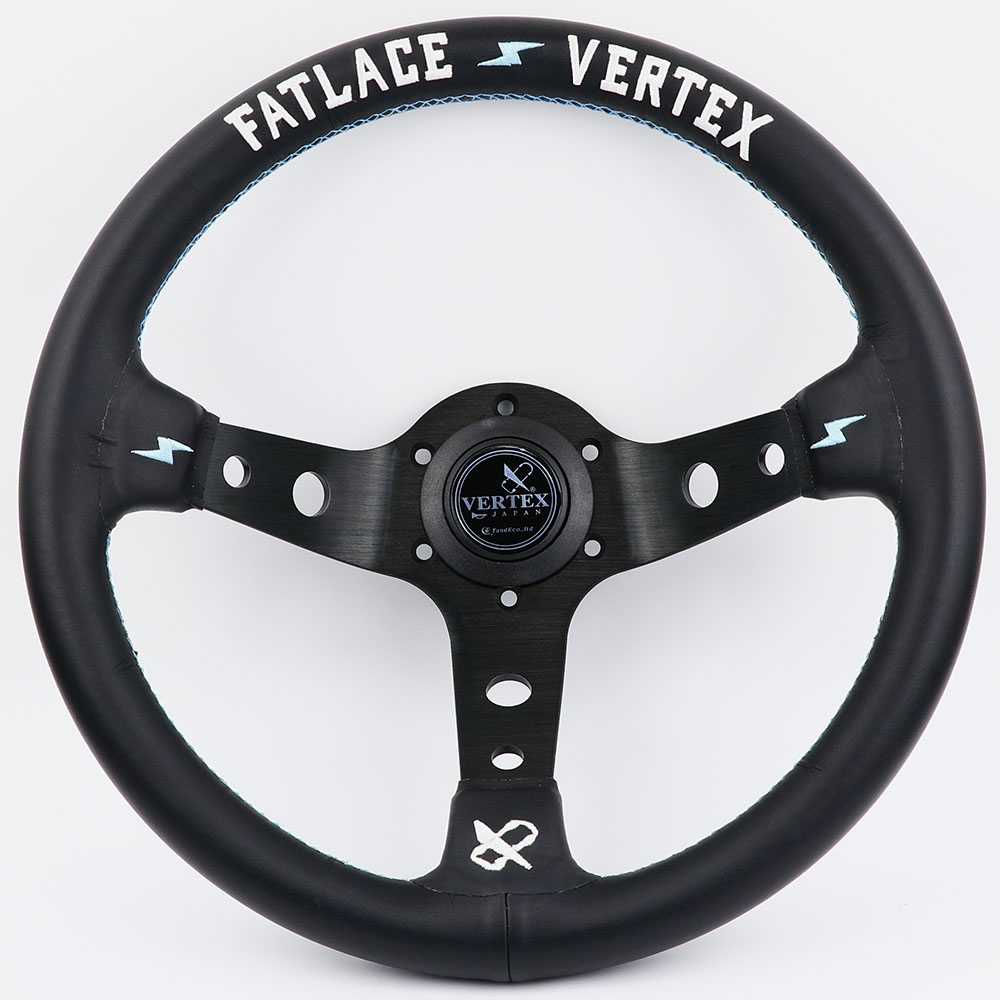 

13inch Vertex White Embroidery Black Genuine Leather Drift Sport Steering Wheels With Blue Stitching