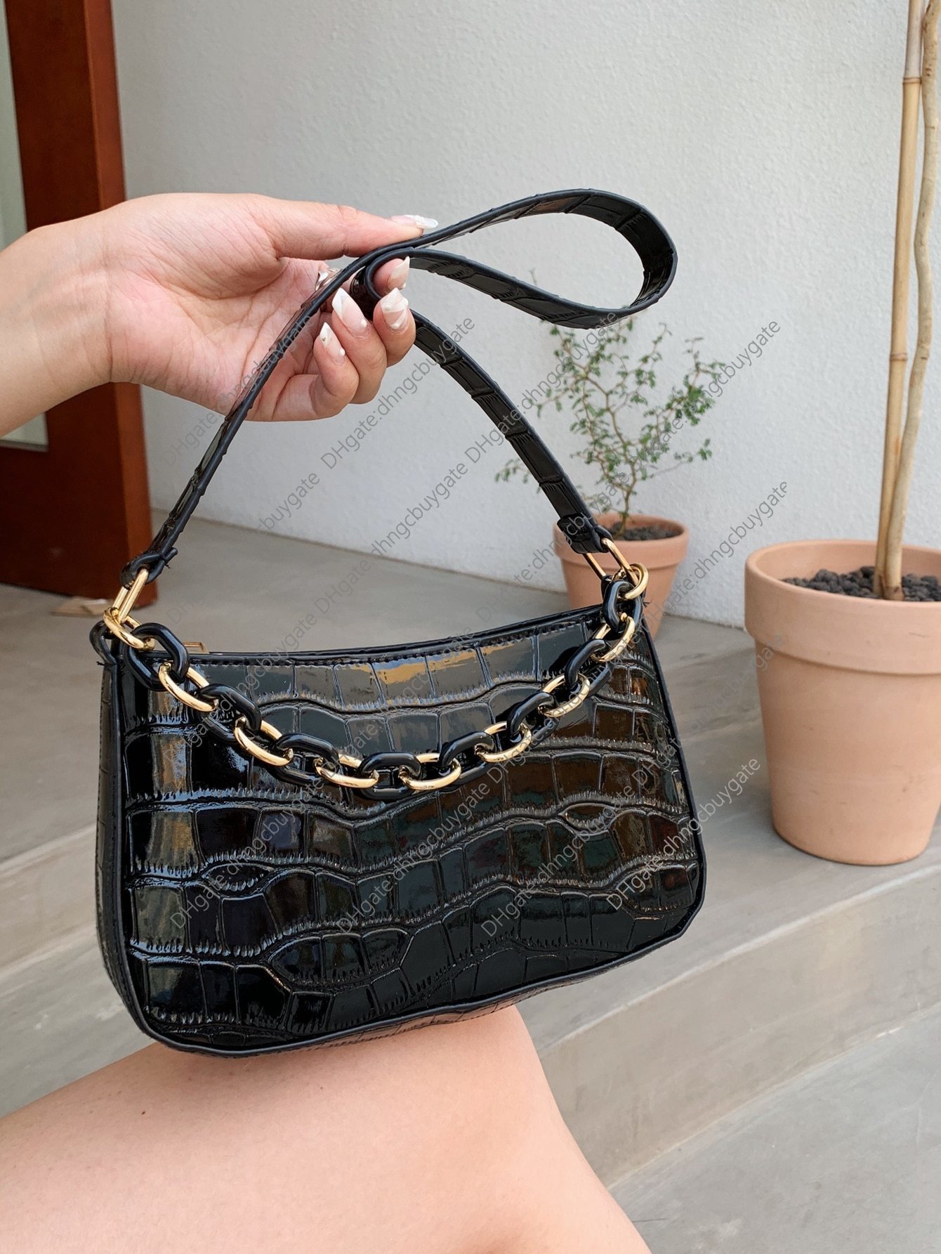 

Crocodile Designer Bag Embossed Chain Satchel Handbag Leather Luxury Brand Fashion Wallet crossbody bag Handbag Leather, White