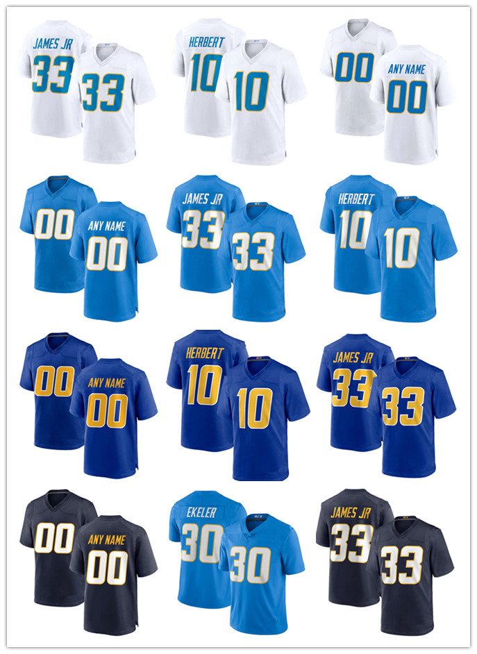 

52 Khalil Mack custom 21 LaDainian Tomlinson 13 Keenan Allen 70 Rashawn Slater 33 Derwin James 97 Bosa 10 Justin Herbert 81 Mike Williams Football Jerseys, Colour