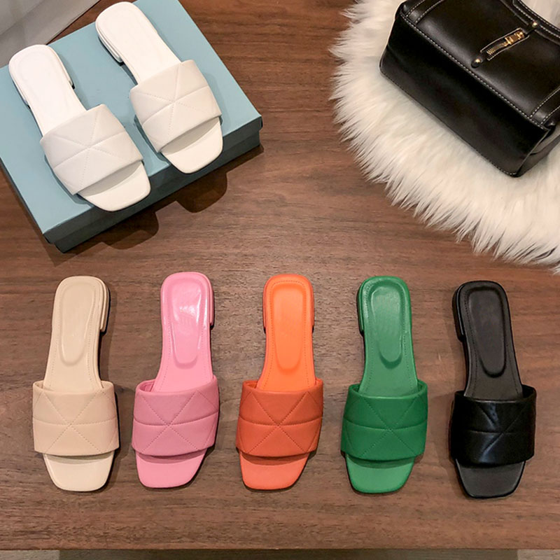 

Woman Slippers Triangle Sewing Thread Woman Slides Leather Upper Womens Sandal Wide Tape Flip Flops Comfortable Rubber Sole Summer Shoe Fash, Orange