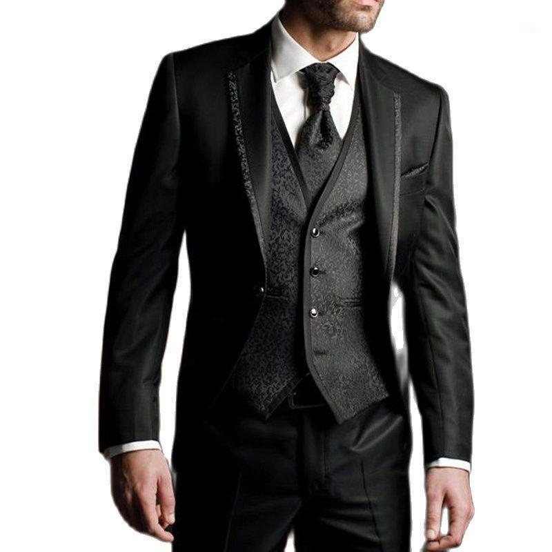 

Men's Suits & Blazers Black Formal Men For Wedding Slim Fit 3 Piece Floral Jacket Vest With Pants Custom Male Fashion Costume