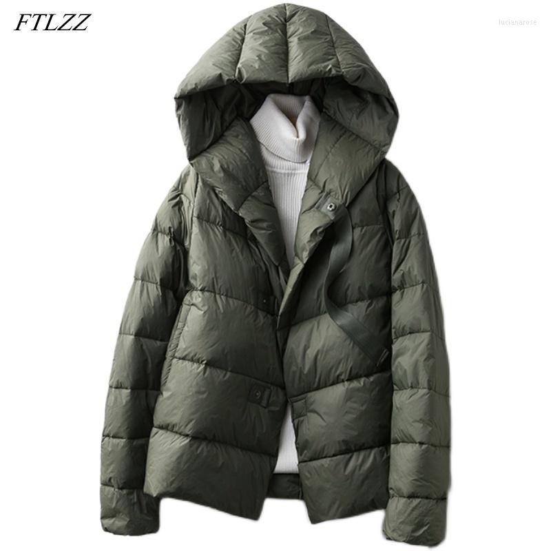 

Women' Down & Parkas FTLZZ Winter Women Hooded Short Coat 90% Ultra Light White Duck Jacket Casual Loose Warm Snow Outwear Luci22, Black
