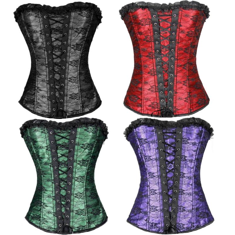 

Bustiers & Corsets Overbust Sexy Lace Overlay Plus Size Erotic Side Zip Floral Women Bustier Corset Lingerie Tops Corselet Femme BurlesqueBu, Black