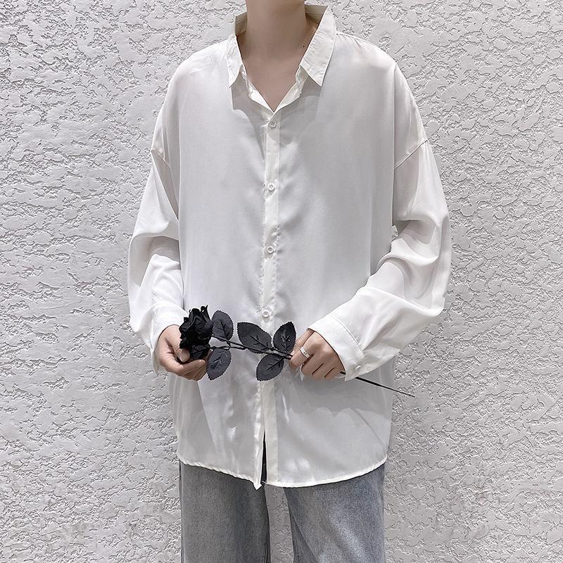 

Men's Long-sleeved Shirts 2022 Spring And Autumn Solid Color Loose Casual Micro-elastic Drop Shirt Fashion Youth Men, Black