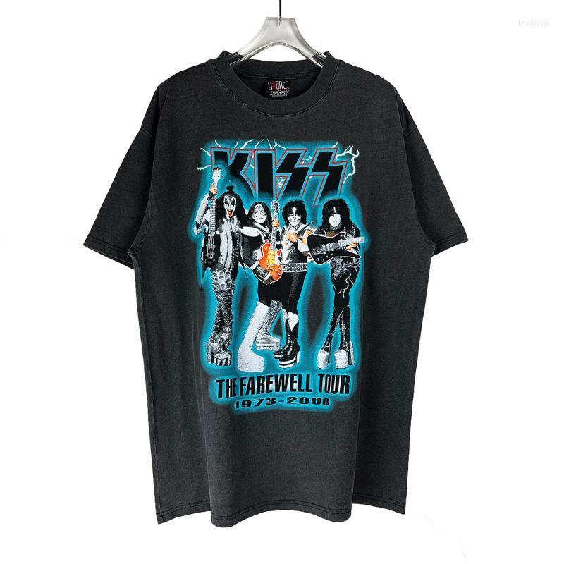 

Men' T-Shirts Kiss Band Rock Vintage Washed Short SleevesMen' Trix22, Black